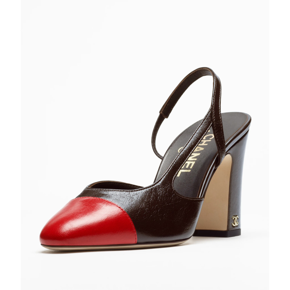 Chanel 26S Blazy Dark Brown Red CC Coco Sling Slingback Block Heel Pump 38c - Picture 7 of 16